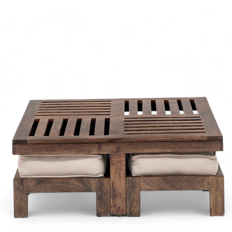 Gaviron Sheesham Wooden Center Table with Stools and Cushions (Dark Brown) - Nine Piece Set media 3