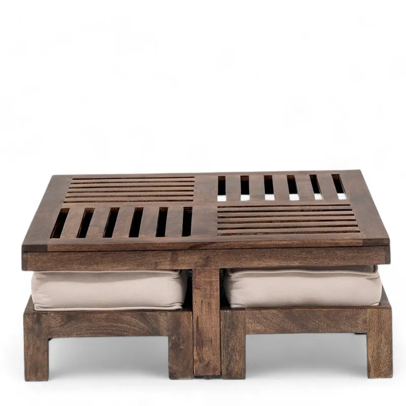 Gaviron Sheesham Wooden Center Table with Stools and Cushions (Dark Brown) - Nine Piece Set media 3