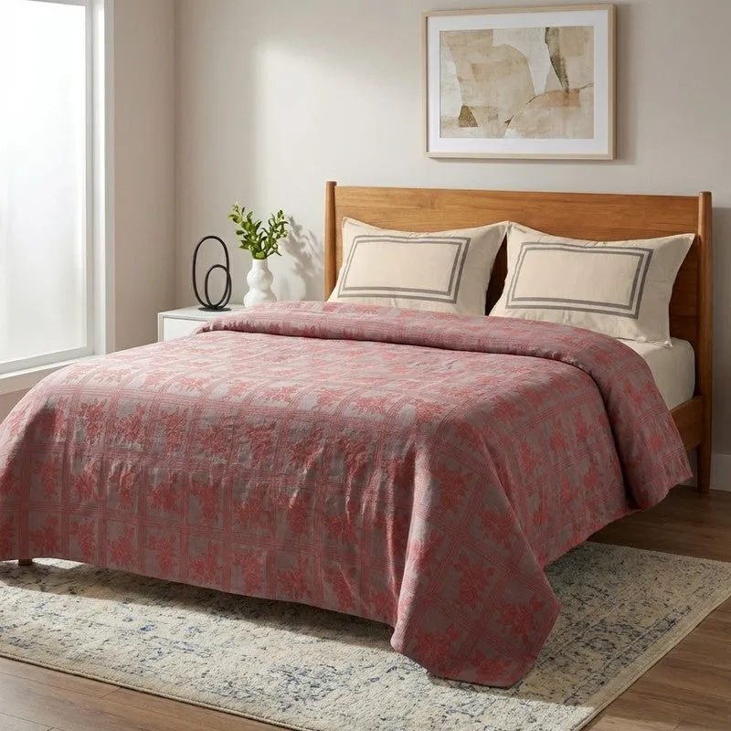 Petal Grid Cotton Bedsheet (Pink) - 224 TC media 1