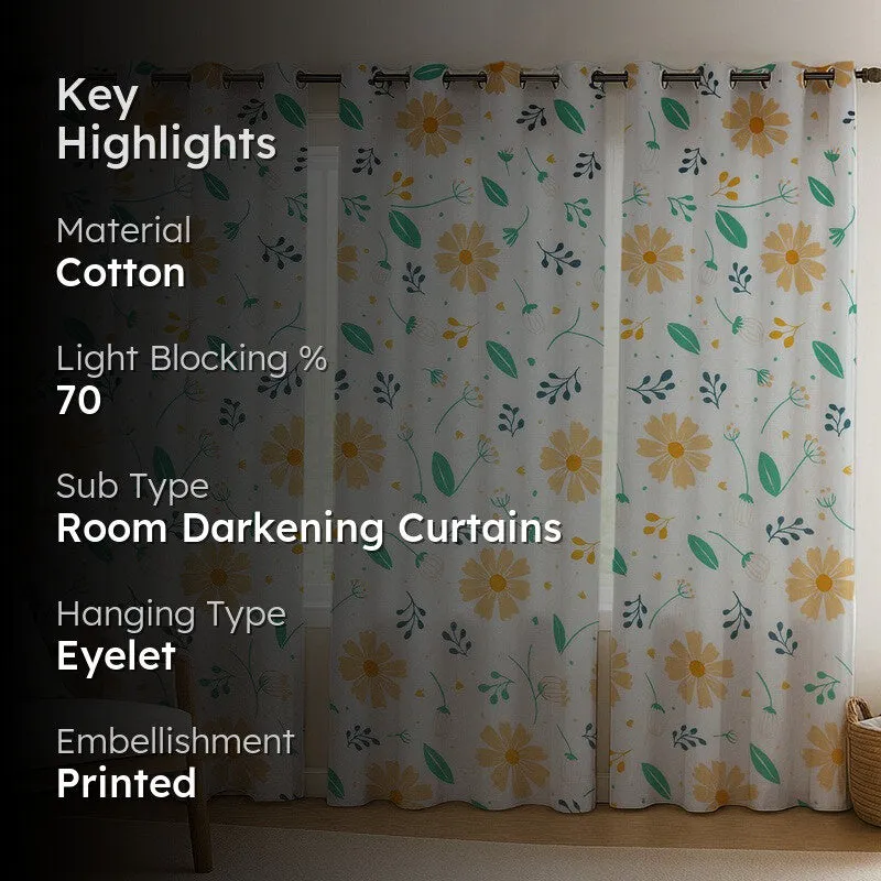 BloomSpry Cotton Curtains (green,orange) - Set Of Three media 2