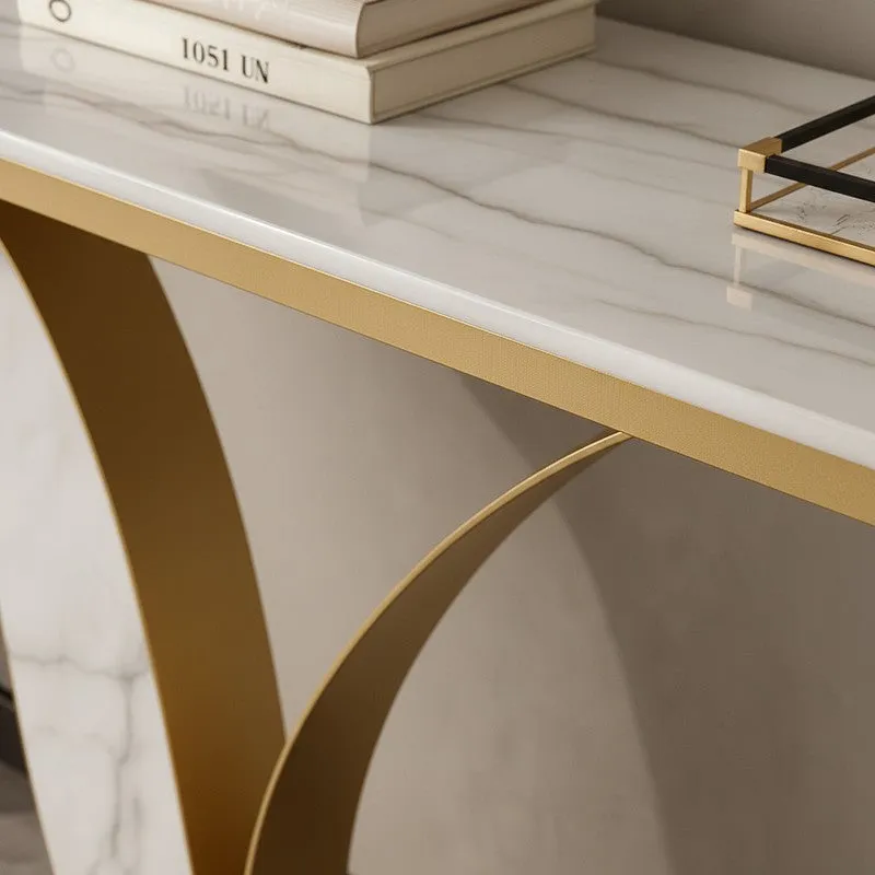 Sleek Curved Metal Console Table with Marble Top - Small media 4