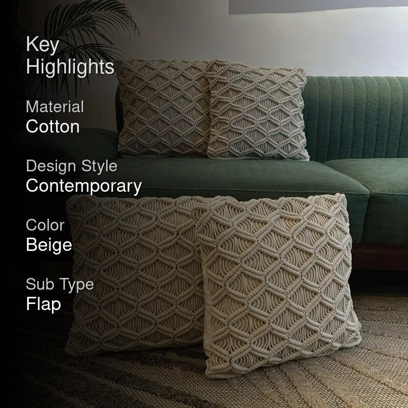 Loom & Light Macrame Textured Cotton Cushion Cover - Set Of Four media 2