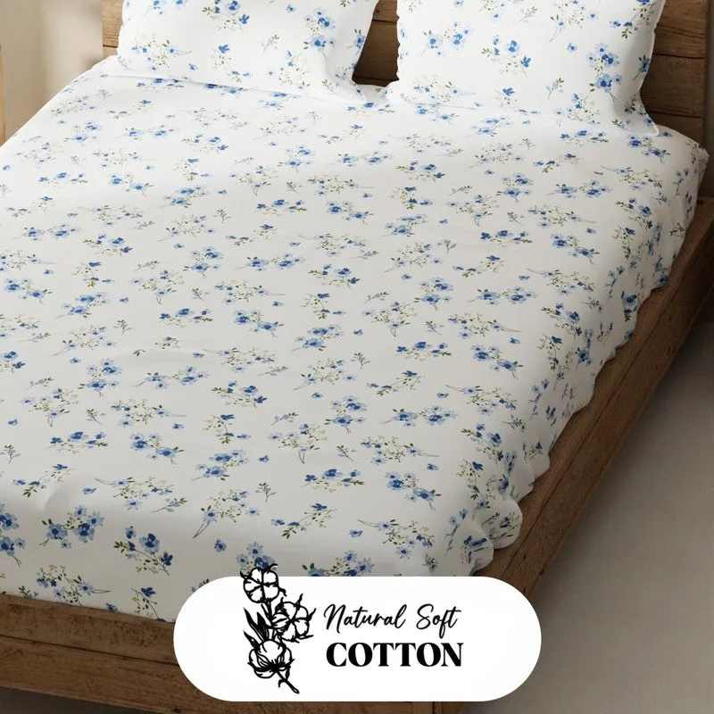 Aelvos Bedsheet (White,Blue) - 115 GSM media 5