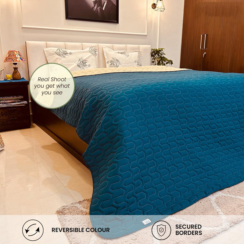 Urban Space Quilted Reversible Comforter (Teal, Beige) - 200 GSM media 5