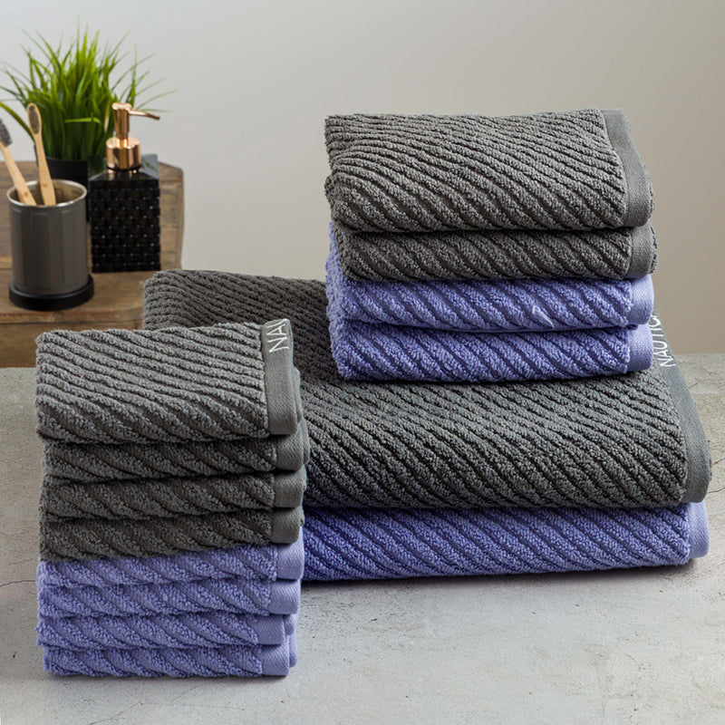 Nautica Riviera Soft Cotton Towel Set (Dark Grey & Light Blue) - Set Of Fourteen media 4
