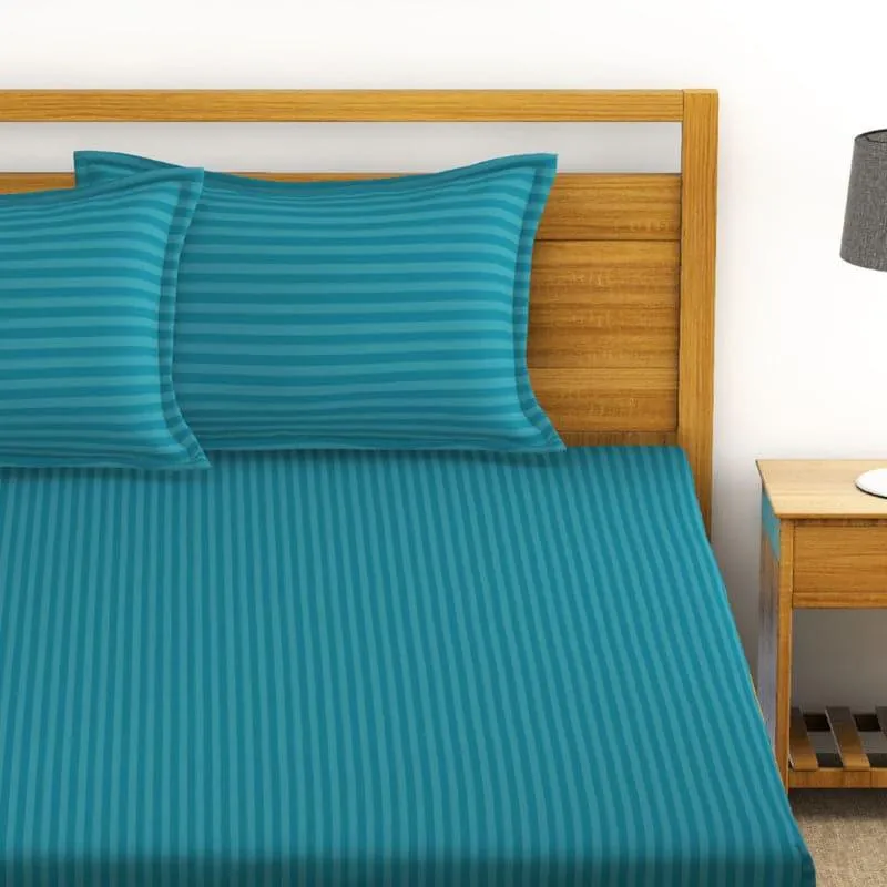Duesa Striped Cotton Bedsheet (Turquiose) - 210 TC media 3