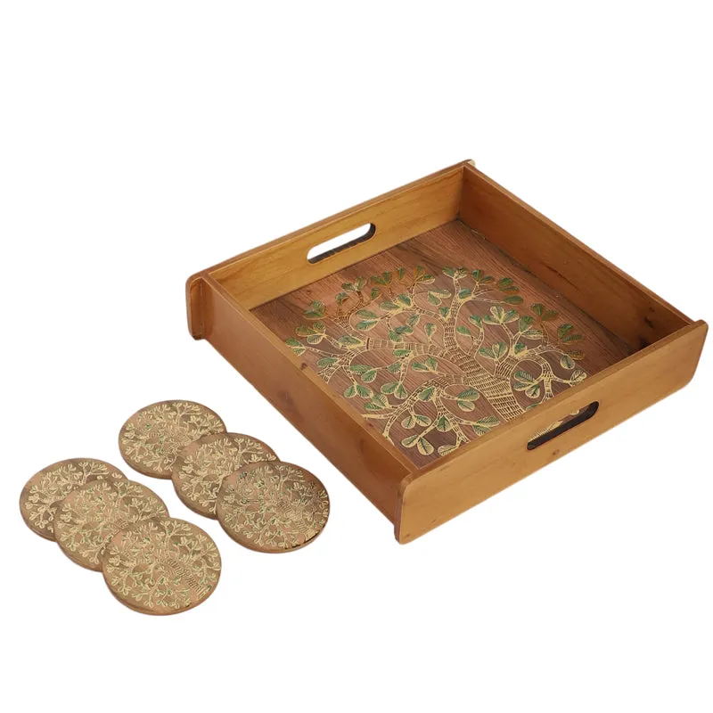 Sona Patta Wooden Serving Tray With Coaster - Seven Piece Set media 3