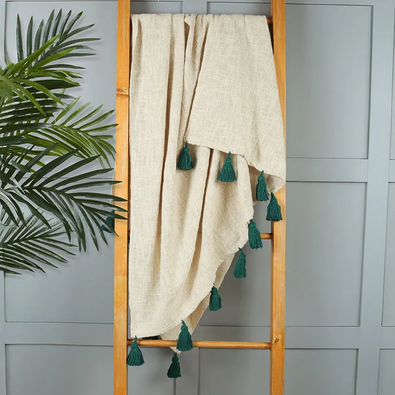 Tassura Tasselled Cotton Throw - Green media 1