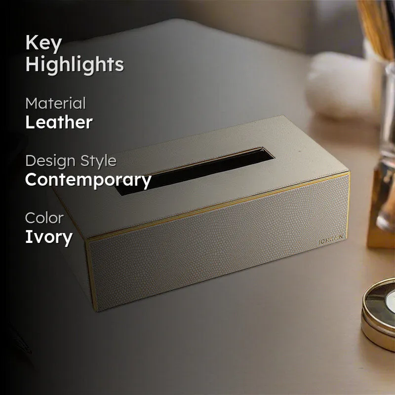 Tisquo Edge Faux Leather Tissue Box - Ivory media 2