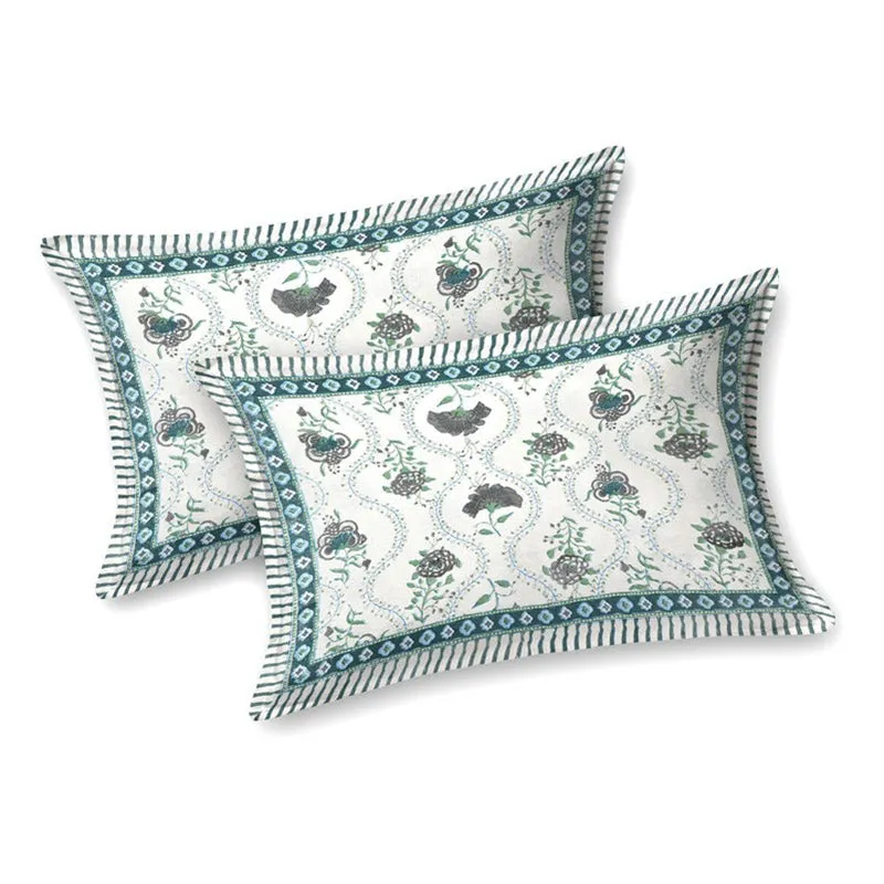 Blossomza Cotton Bedsheet (White,Blue) - 240 TC media 4