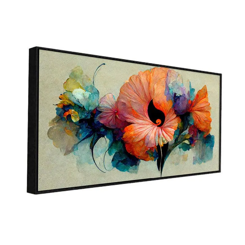 Flora Flames Floral Canvas Wall Painting With Frame - Black media 4
