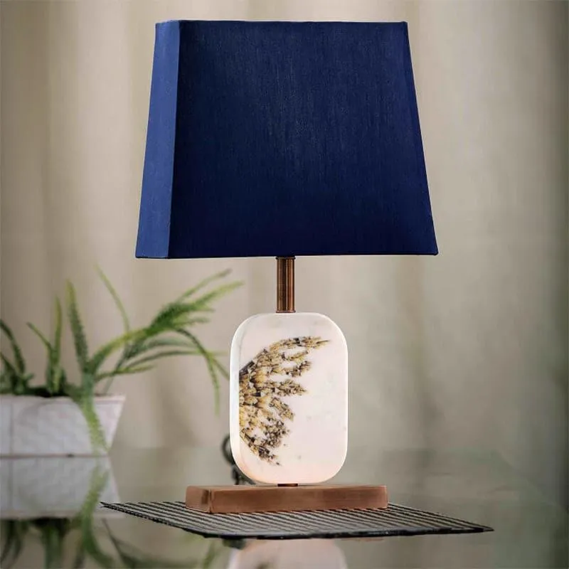 Winged Printed Marble & Copper Base Fabric Table Lamp - Blue,White media 3