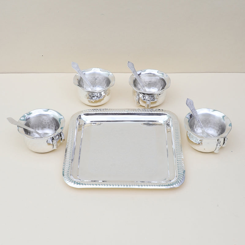 Karuna Silver Bowl With Spoon & Tray (200 ML) - Set Of Nine media 4