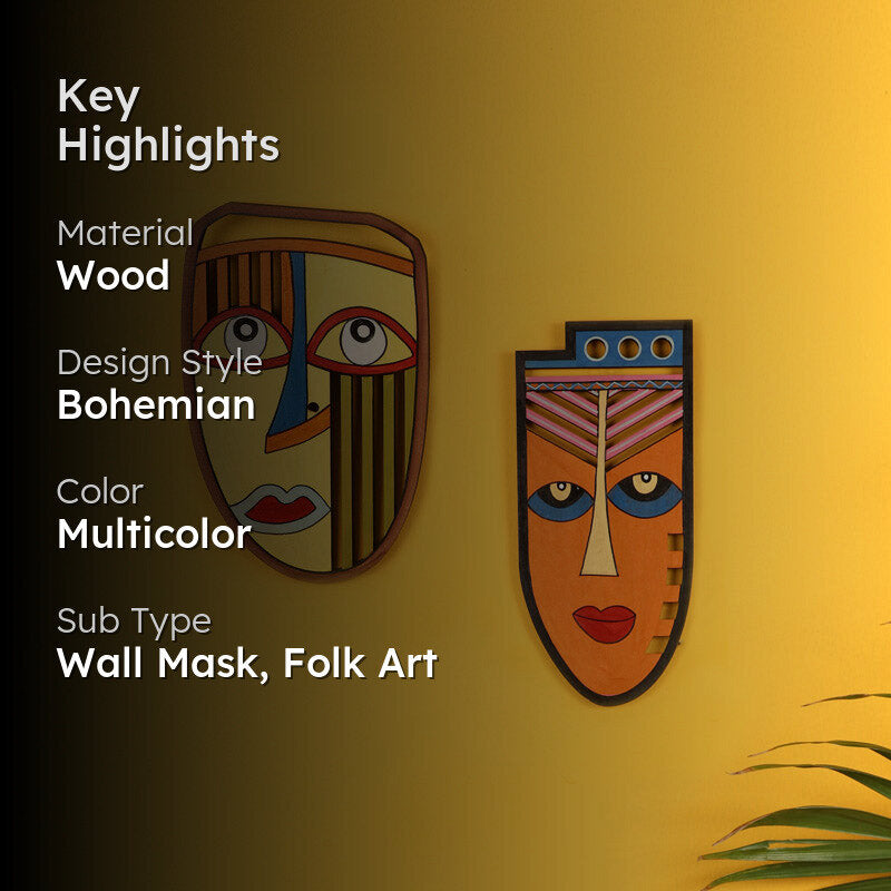 Bhusa Mask Wooden Wall Accent - Set of Two media 2
