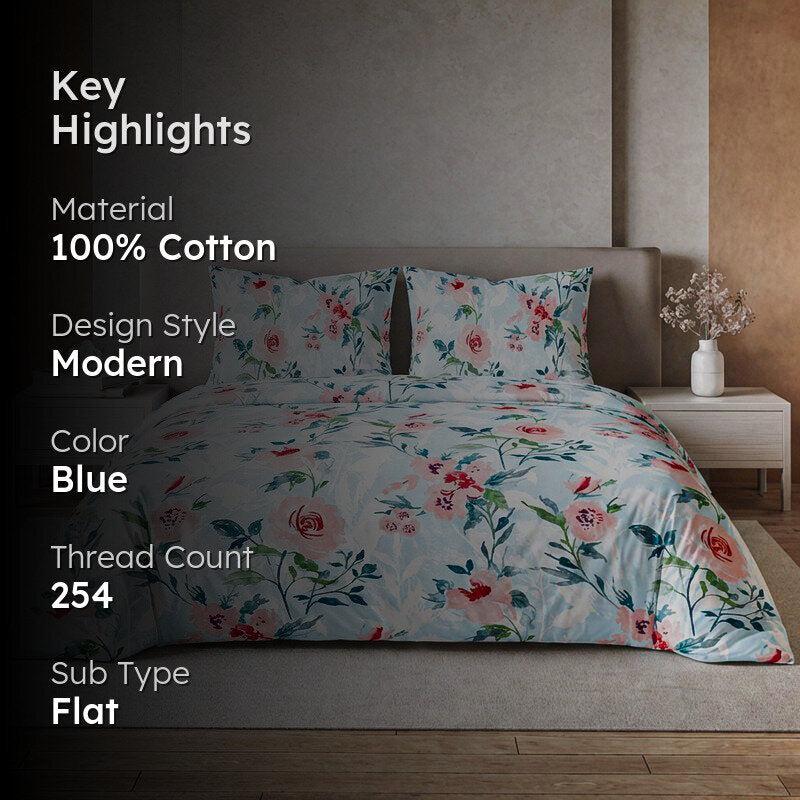 Surva Camellias Flora Cotton Bedsheet (Pink) - 254 TC media 2