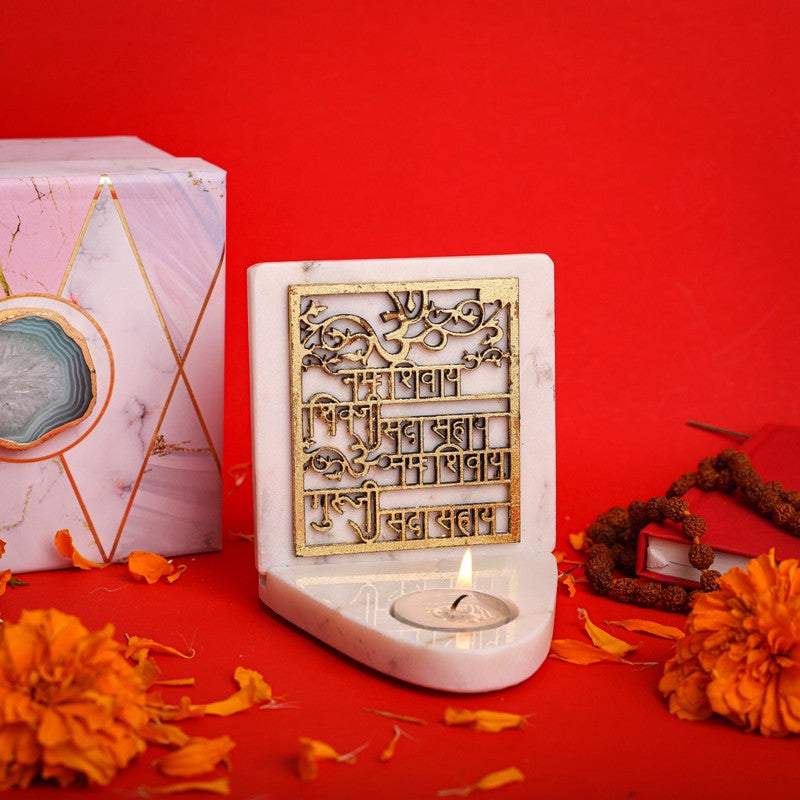 Om Namah Shivay Marble TeaLight Holder
