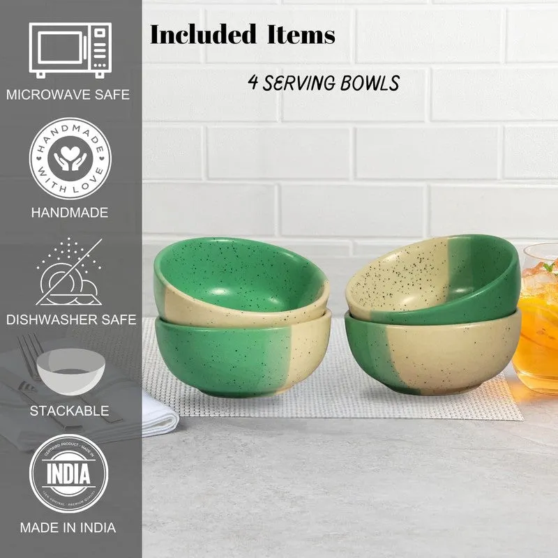 Opuluxe Ceramic Snack Bowls (Beige,Green, 200 mL Each) - Set Of Four media 5