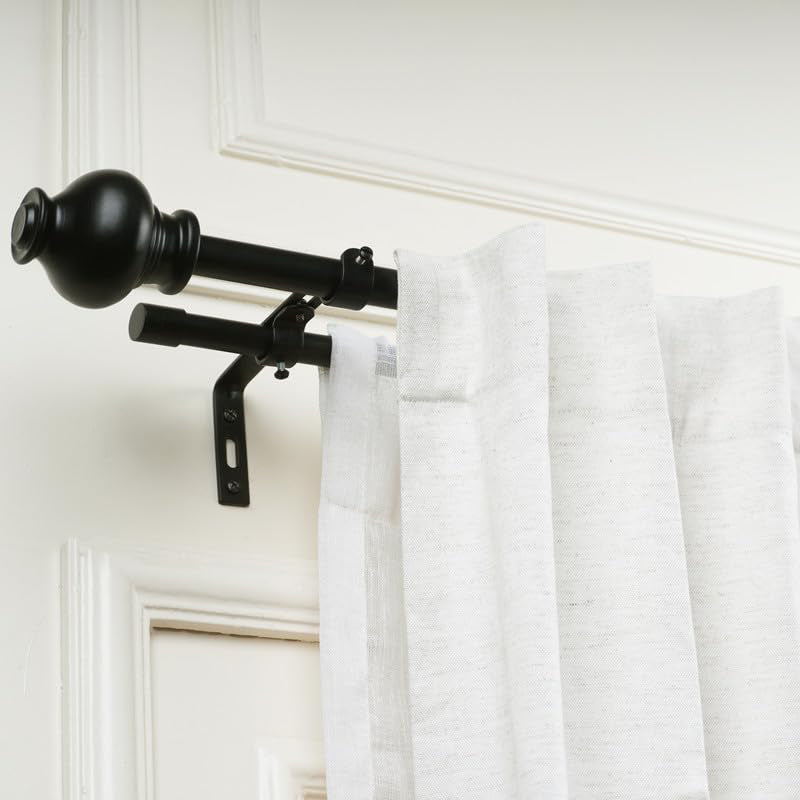 Zellij Duo Extendable 1" Double Curtain Rods With Abstract Finial & Brackets (Black) media 3