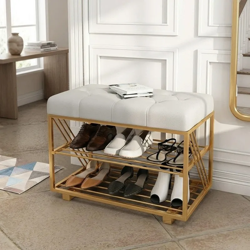 Compact Metal Shoe Rack - Gold,Grey media 1