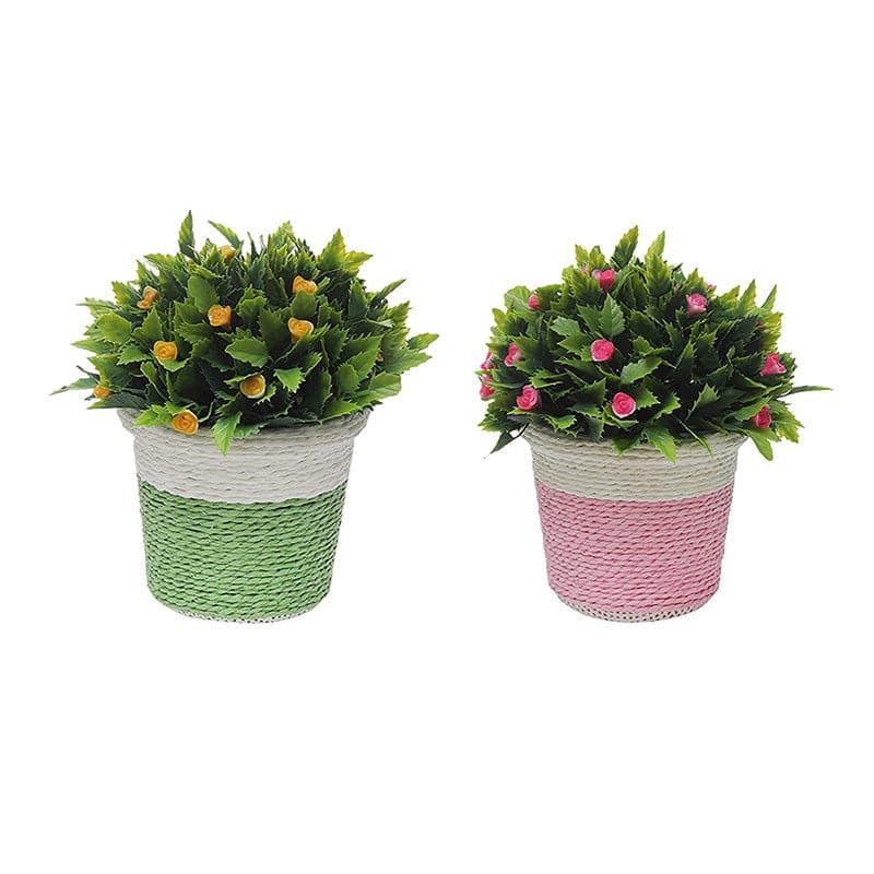 Vibrant Artificial Plant Set with Woven Pots - Pink and Green media 4