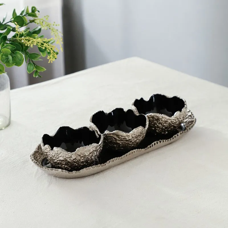 Elegant Trio (Silver) Snack Bowl with Tray - Four Piece Set media 3