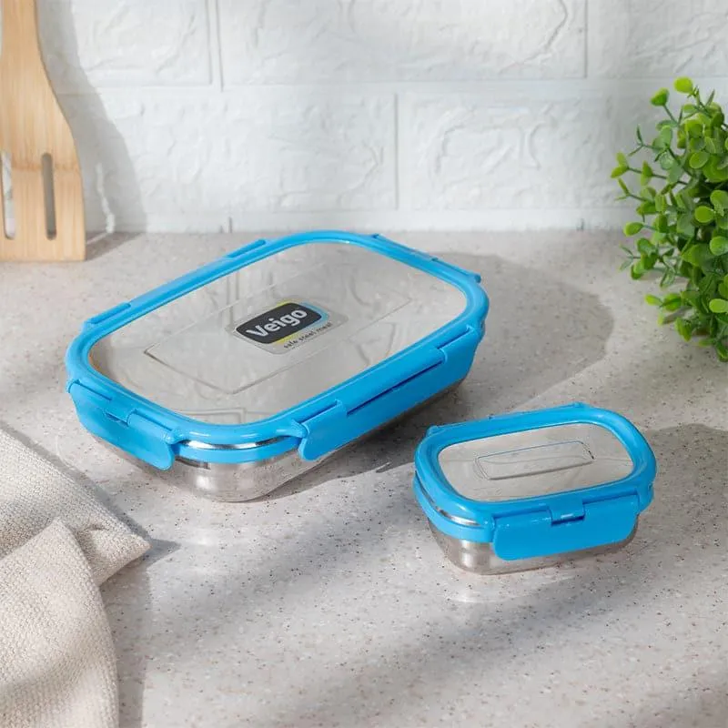Viora Blue Stainless Steel Lunch Box (775/150 mL) - Two Piece Set media 1