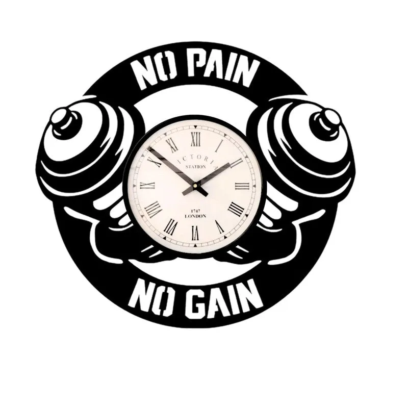 No Pain No Gain Steel Analog Wall Clock - Black media 4
