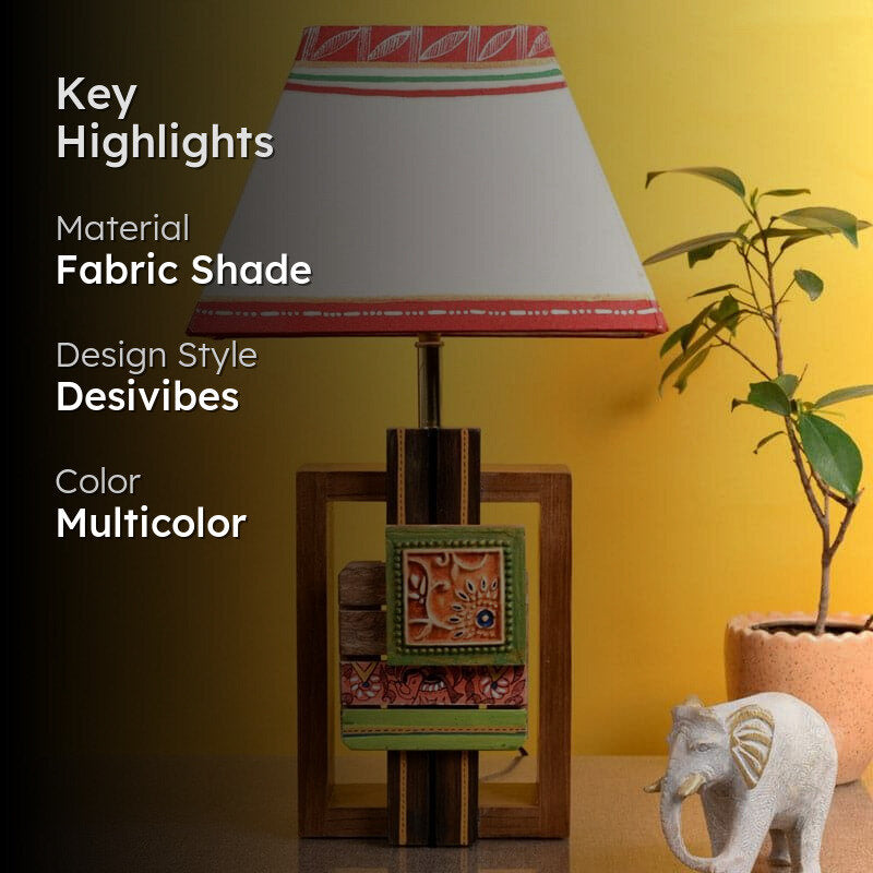 Prena Wooden Fabric Table Lamp - Multicolor media 2
