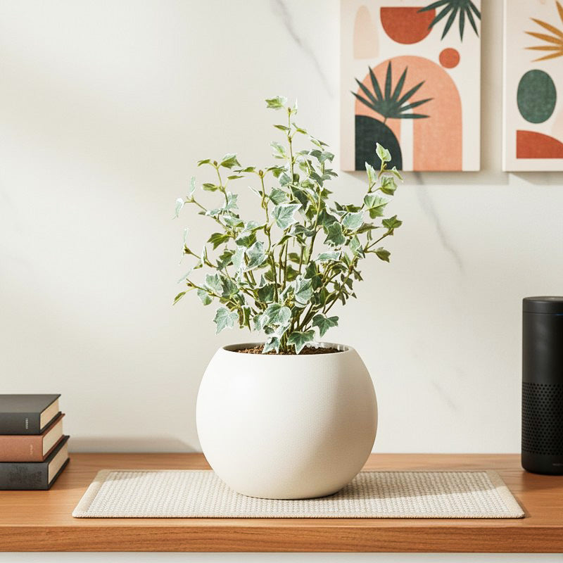Artificial Frosted Ivy Plant With Black Fiber Pot - 1.4 Feet