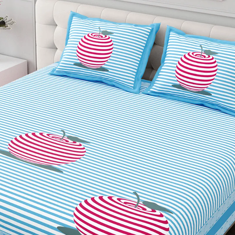 Illusion Stripey Cherry Cotton Bedsheet (Blue) - 200 TC media 4