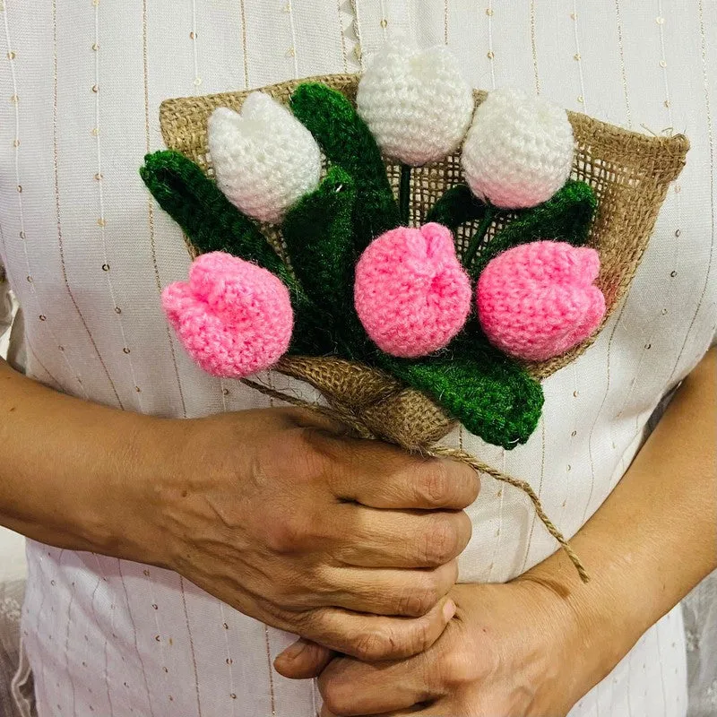 Crochet Handmade Tulip Bouquet (Pink & White) - Set Of Six media 6