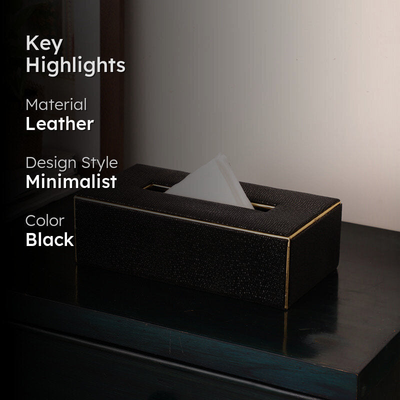 Meho Leather Tissue Box - Black media 2