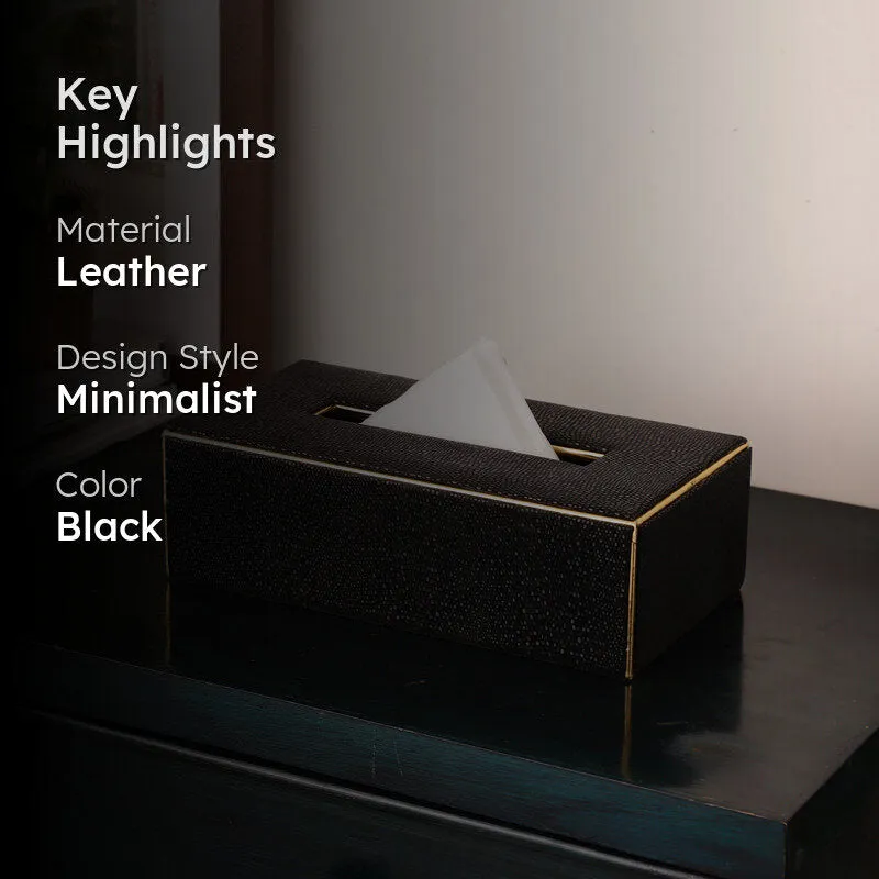 Meho Leather Tissue Box - Black media 2
