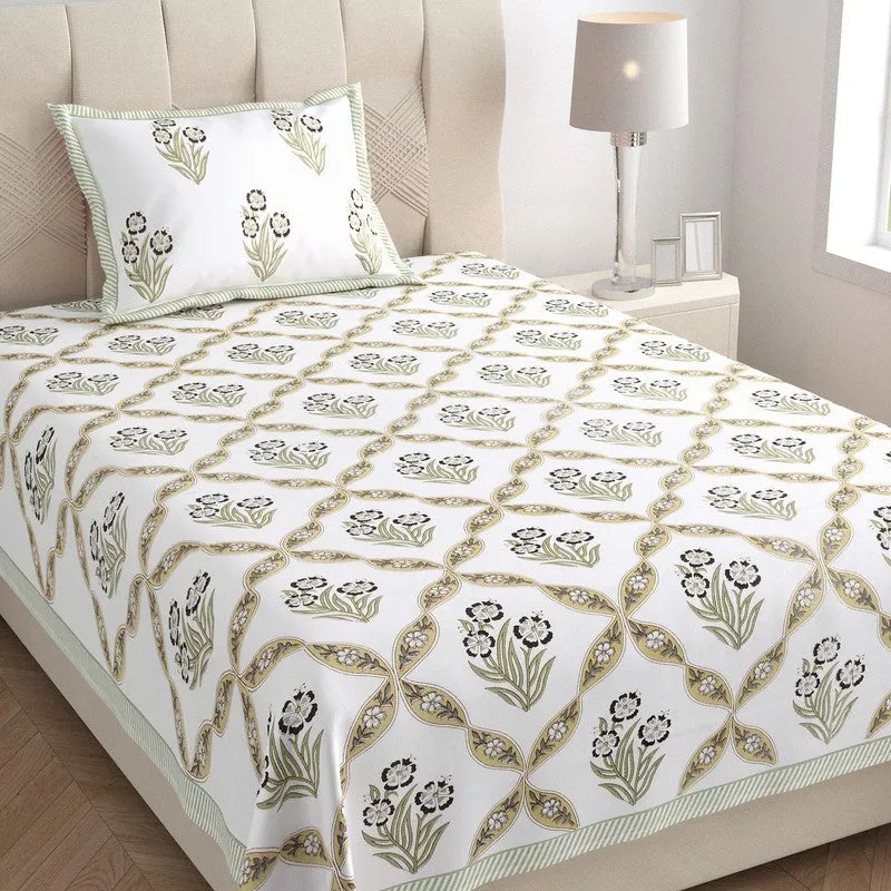 Malati I Cotton Bedsheet (Dark Grey, Light Yellow) - 180 TC media 3