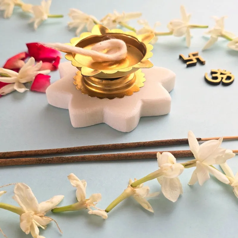 Sacred Lotus Diya with Marble Base media 3