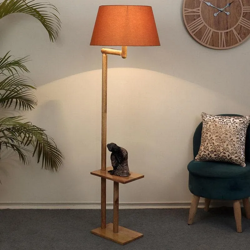 Eartha Enya Wooden Floor Lamp With Shelf - Soft Brown media 1