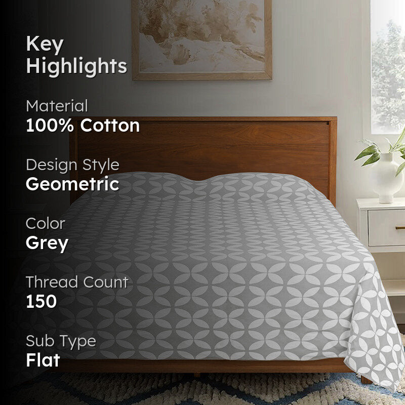 Saral Home Dhadki Cotton Bedsheet (Grey) - 150 TC media 2