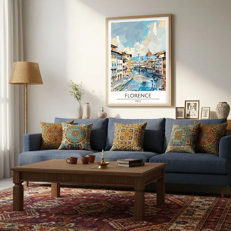 Vintage Florence Framed Canvas Archival Canvas Wall Painting - Natural Brown Frame media 4