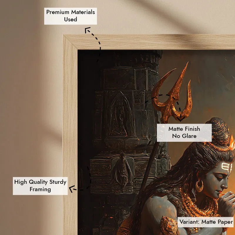 Divine Couple Mahadev and Parvati Blissful Archival Paper Wall Art - Natural Brown Frame media 6