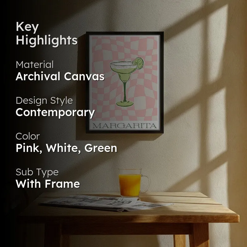 PinkCheck Margarita Archival Canvas Wall Art - Black media 2