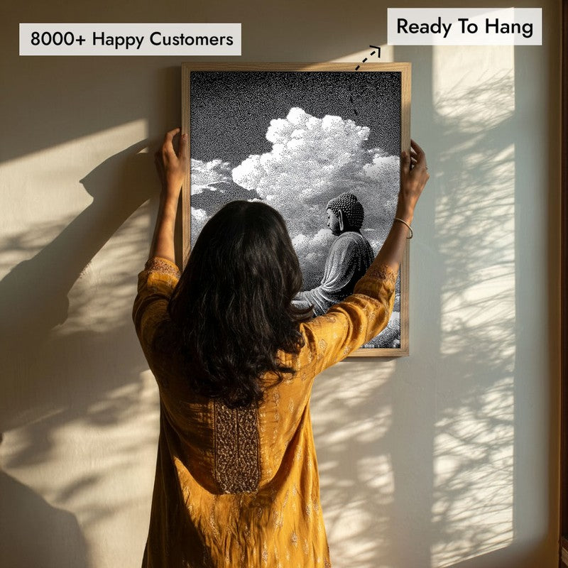 Buddha In Clouded Serenity I Wall Painting With Brown Frame media 7