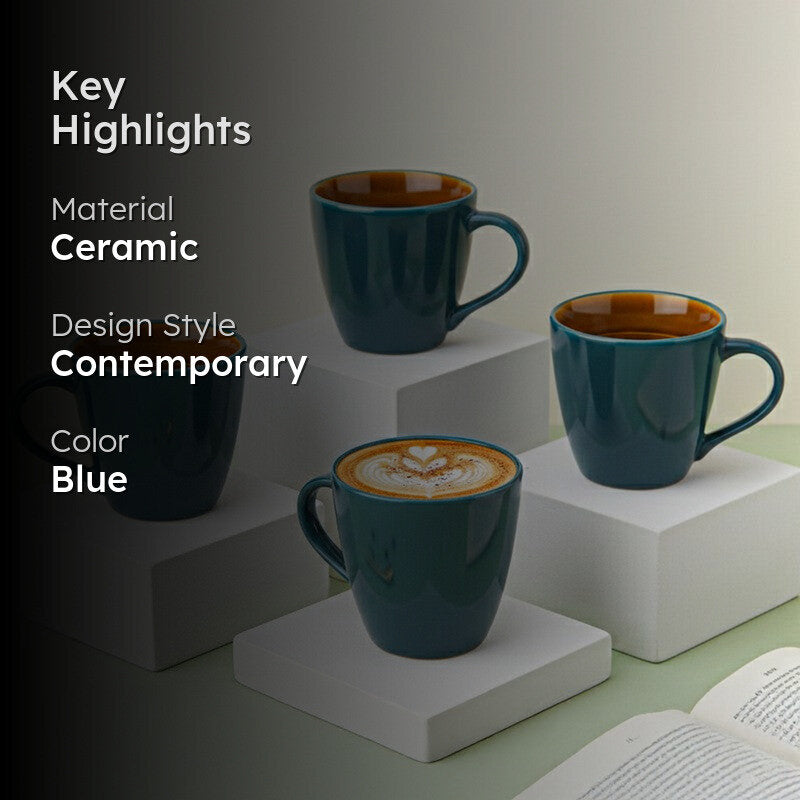 Karvaa Ceramic Coffee Mug (Cyan/350 mL Each) - Set Of Four media 2