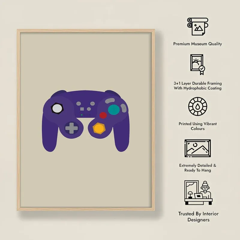 Retro Joystick Framed Canvas Archival Canvas Wall Painting - Natural Brown Frame media 7