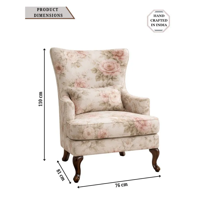 Zenlyx Teak Wood & Velvet Botanical Print Lounge Chair media 7