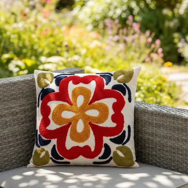 Tufted Flora Cotton Cushion Cover media 3