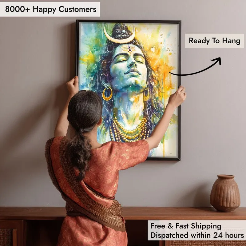 Shri Dakshinamurthi Spiritual Archival Paper Wall Painting With Frame - Black media 6