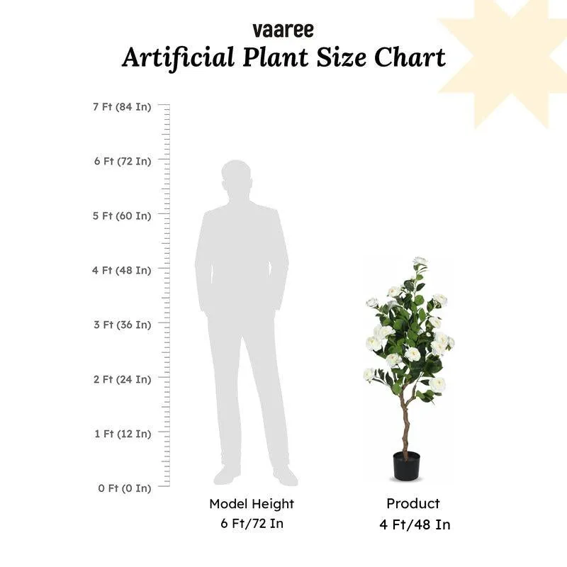 Faux Lush Mini Camellia Plant With Black Plastic Pot - White - 4 Feet media 6