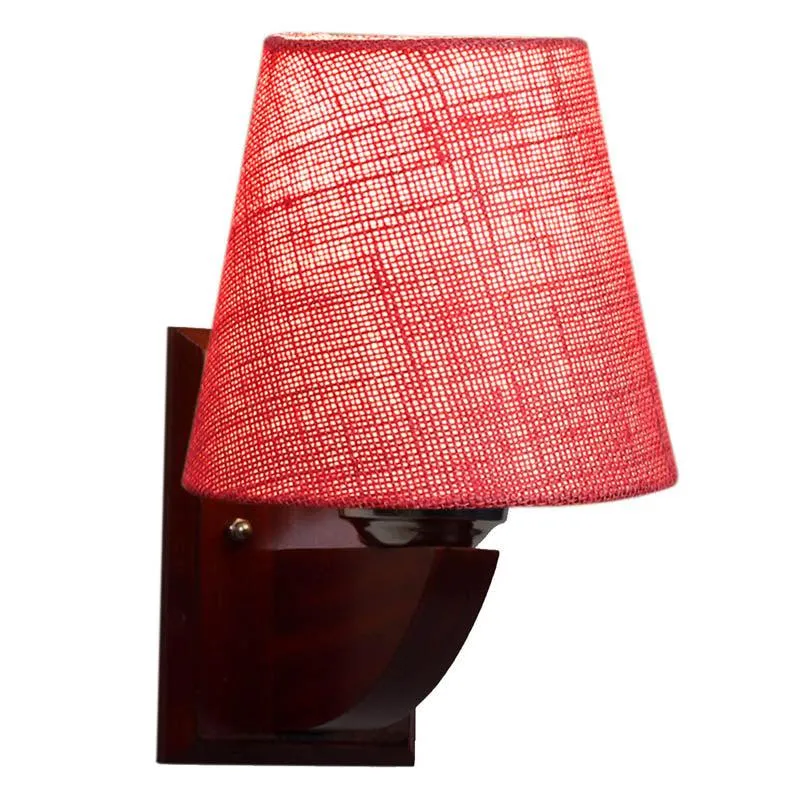 Salmon Pink Conical Wooden Wall Lamp media 4