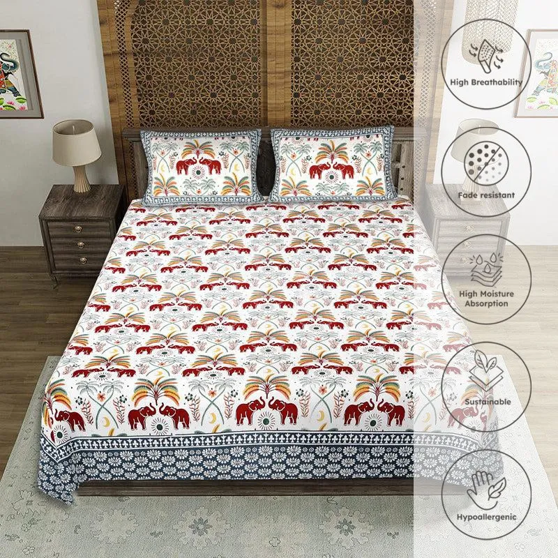 Devesha Ethnic Cotton Bedsheet s(Blue) - 144 TC media 3