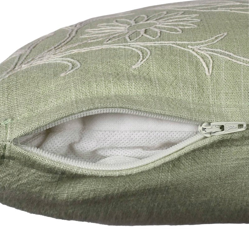 Floral Elegance Cotton Cushion Cover (Green) - Set of Two media 5